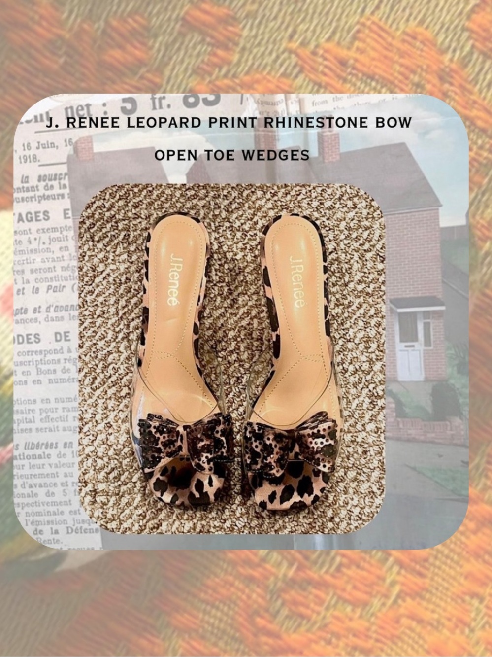 🎉🎉J. Renee Leopard Print Open Toe Wedge Slip Ons with Jeweled Bow